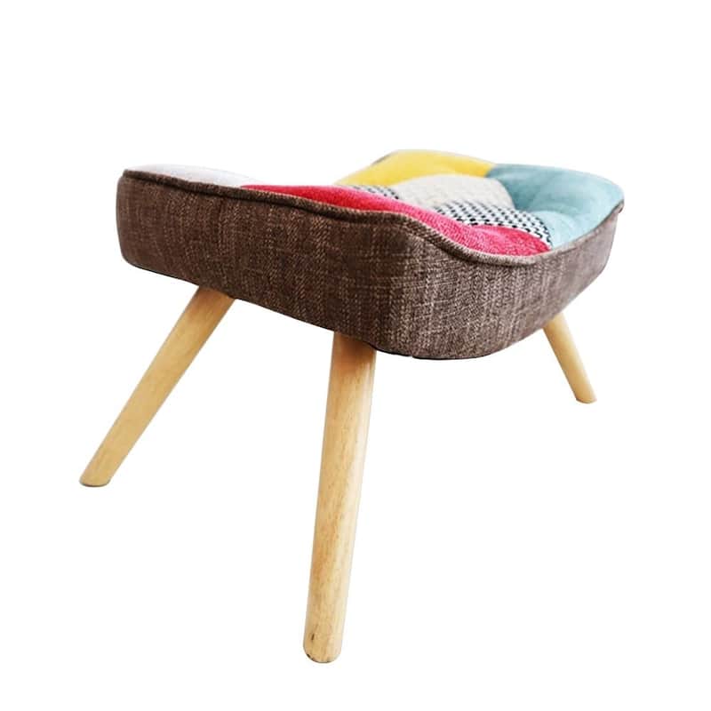 Accent Chair with Ottoman, Living Room Chair and Ottoman Set, Comfy Side Armchair for Bedroom, Creative Splicing Cloth Surface