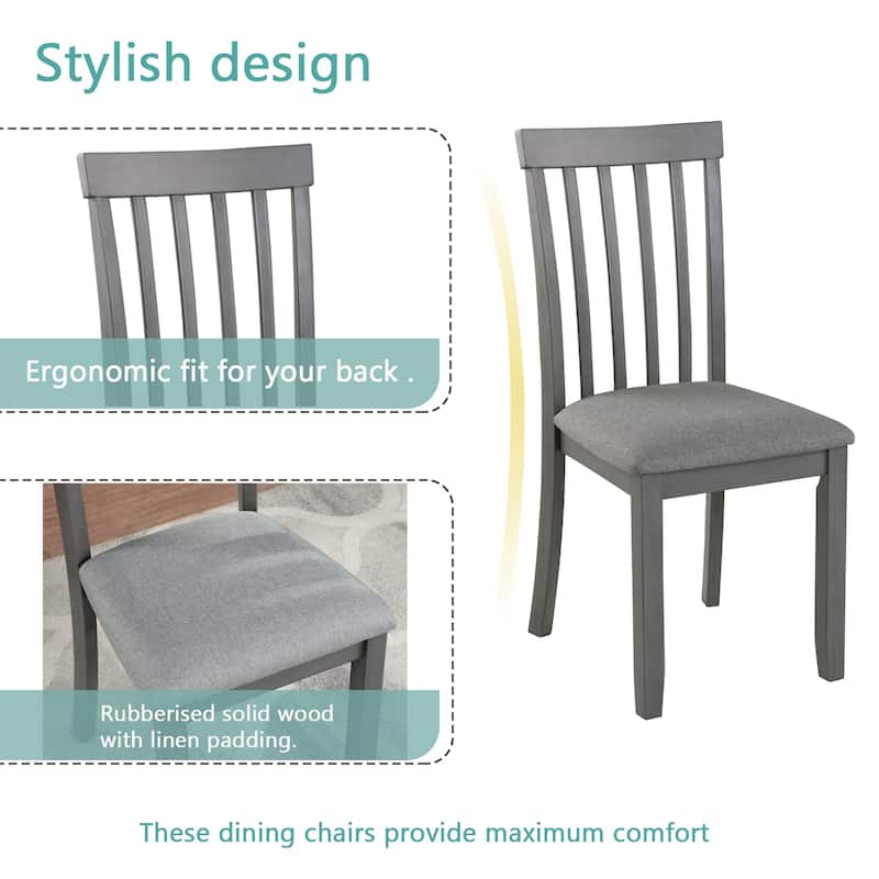 Farmhouse Dining Table Set for 4, Wooden Kitchen Table and Solid Wood Chairs, 5 Piece Dining Table Set w/4 Upholstered Chairs