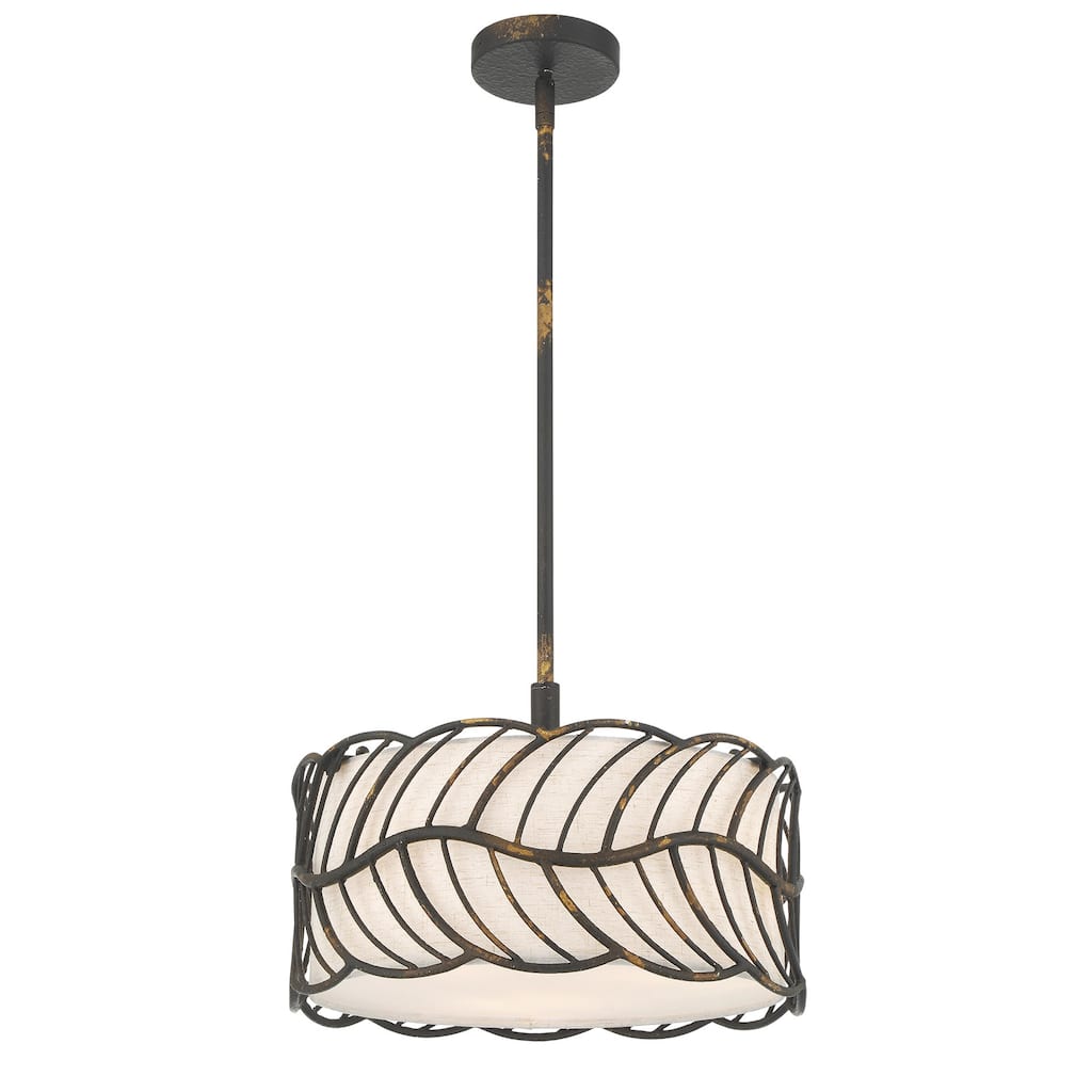 Simbolo 3 Light Pendant in Antique Black Iron with Ivory Linen
