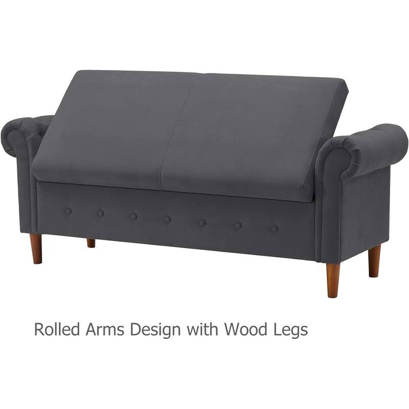 Multipurpose Rectangular Linen Sofa Stool with Large Space Saving Storage, 4 Rubber Wood Feet - 63 x 22.1 x 24.1 inch