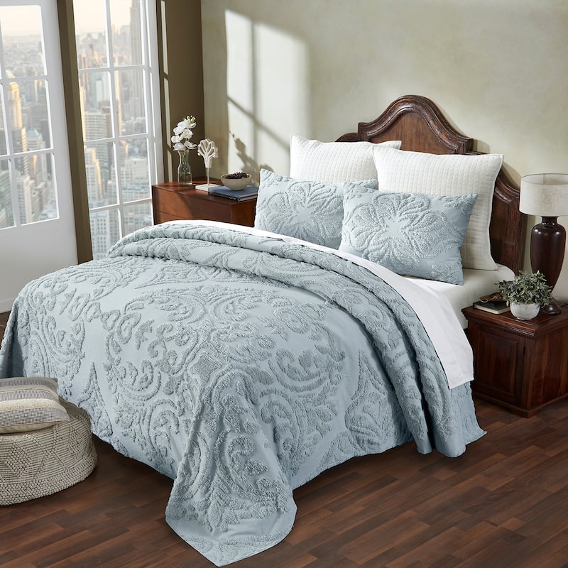 Better Trends Rylee Collection 100% Cotton Tufted Floral Design Bedspread Set-Smooth, Durable, Machine Washable & Tumble Dry