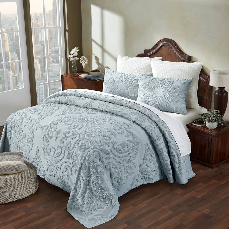 Better Trends Rylee Collection 100% Cotton Tufted Elegant and Floral Design Machine Washable Bedspread