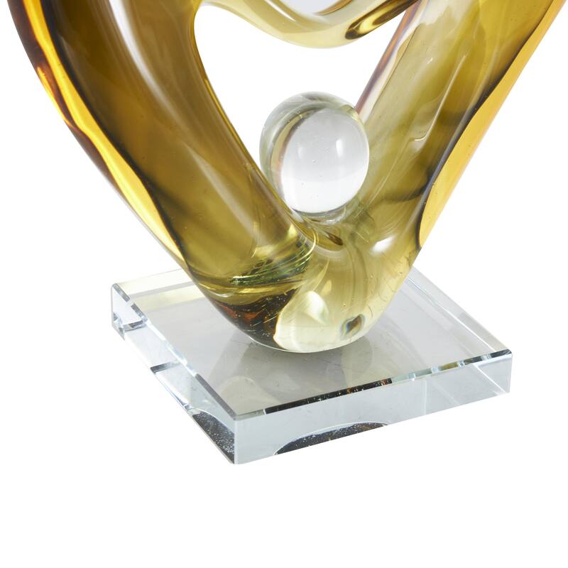 Glass Abstract Curved Cutout Decorative Sculpture with 3 Small Orbs - Orange - Roche River Decor