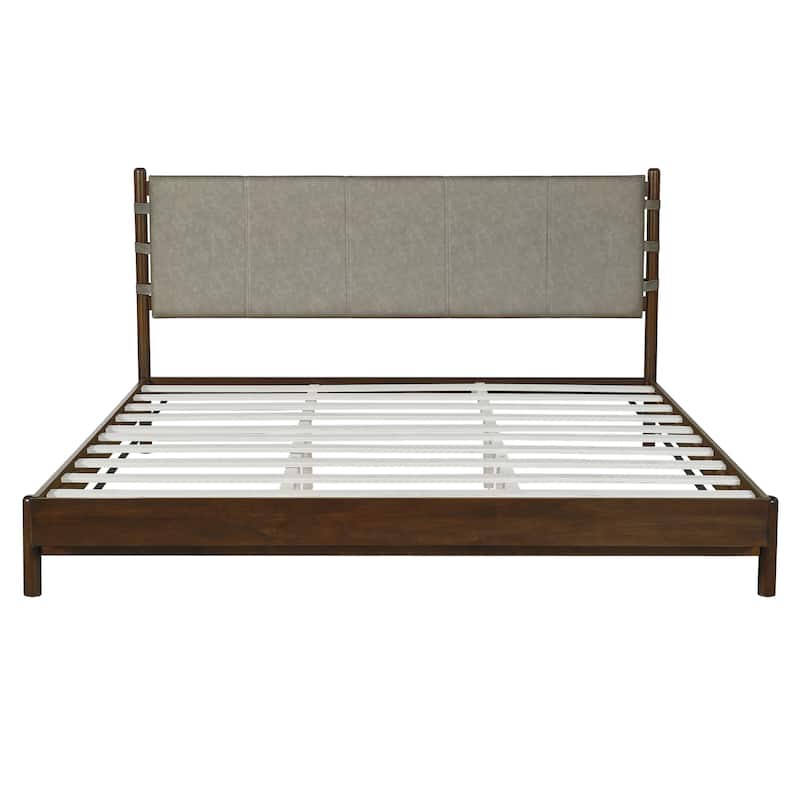 Christopher Knight Home - Pizzie Mid-Century Premium Rubber Wood Queen Platform Bed Frame with Headboard Included
