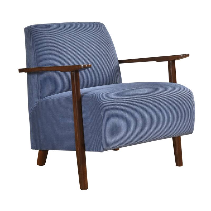 Fedora 28" Corduroy Accent Chair - Solid Wood Arms and Legs - Blue