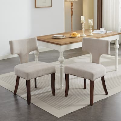 Modern Dining Chairs Set of 2, Linen Fabric Upholstered Curved Backres Accent Chair