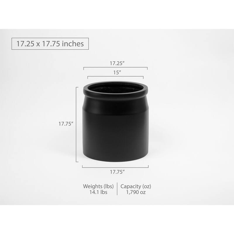 Indoor/Outdoor Large 1-piece Minimalist Fiberstone Lightweight Round Milk Jug Jar Farmhouse Decor Planter Pot - 17, 13, 10 in - 17.75 In. H x 17.25 In. W x 17.25 In. L - Black