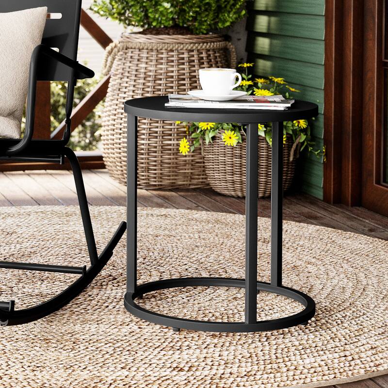Crestlive Products Outdoor Modern Metal Round Side Table - Black