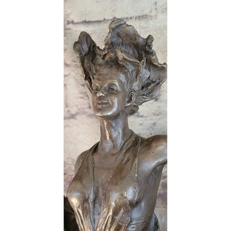 Girl Dancing On A Pole Acrobatic Figure Bronze Sculpture Statue On Marble Base