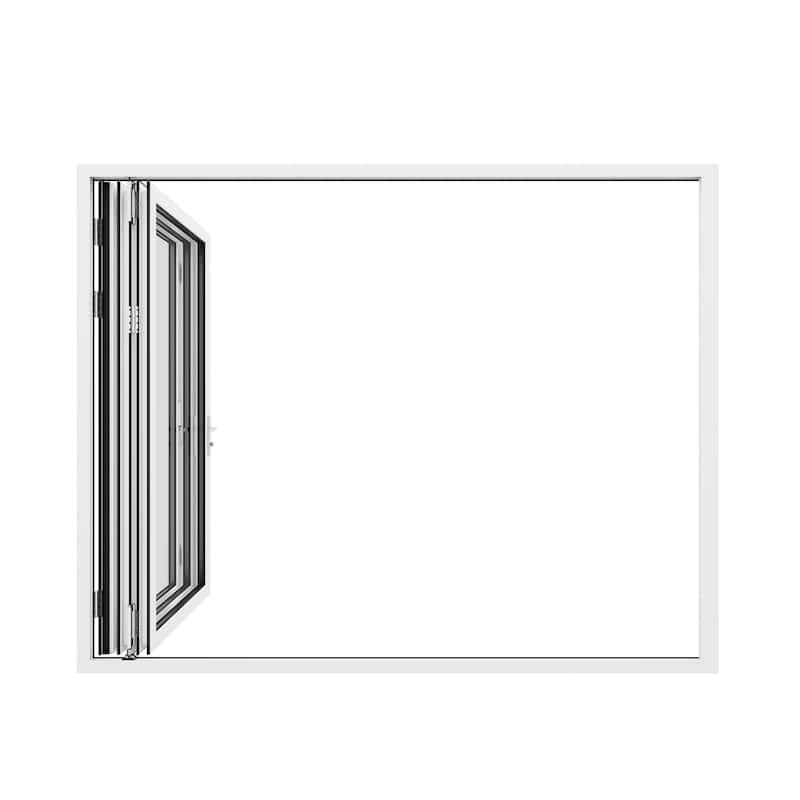 KaMic 108"×96" 3 Panels Aluminum Folding Door In White,Folded Out From Left To Right Model #:FD3PWH10896-LR