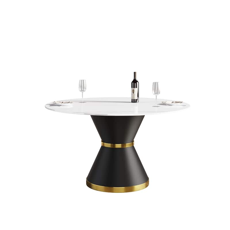 53.15"Modern artificial stone round black carbon steel base dining table-can accommodate 6 people