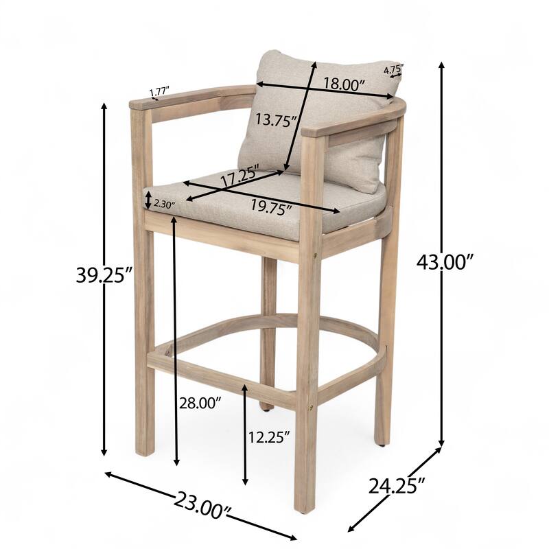 Christopher Knight Home - Abaco Outdoor Barstool Set of 4, Teak Finish Acacia Wood Frame with Beige Cushions.