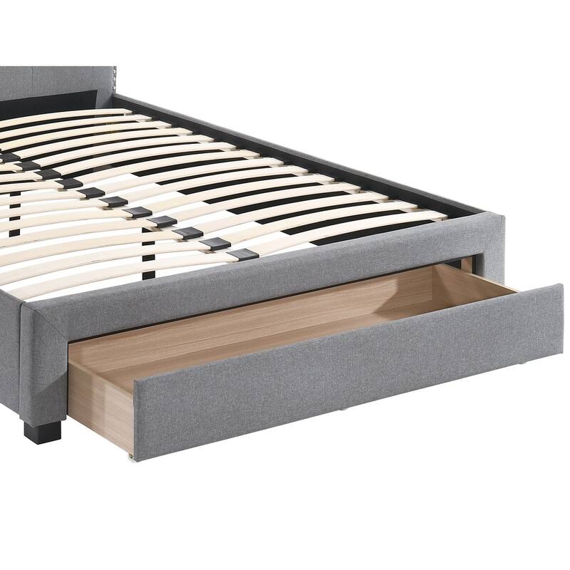Twin Size Fabric Storage Bed with Button-Tufted Headboard and Underbed Drawer