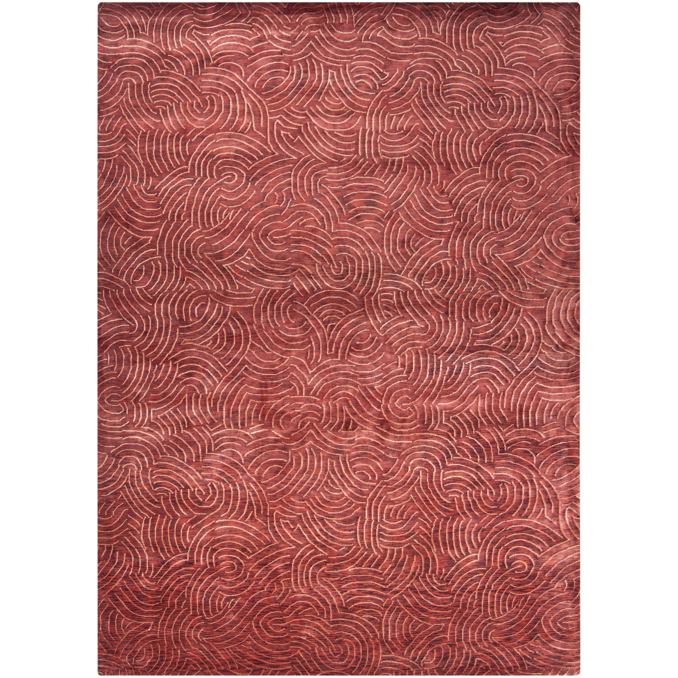 slide 1 of 1, Hand-knotted Red Royal Abstract Design Wool Area Rug - 9' x 13' Red - 9' x 13' - Rectangle