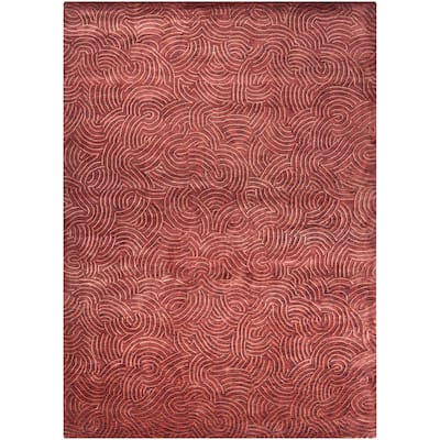 Hand-knotted Red Royal Abstract Design Wool Area Rug - 9' x 13'