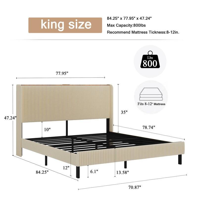 alazyhome Metal Bed Frame with Charging Station