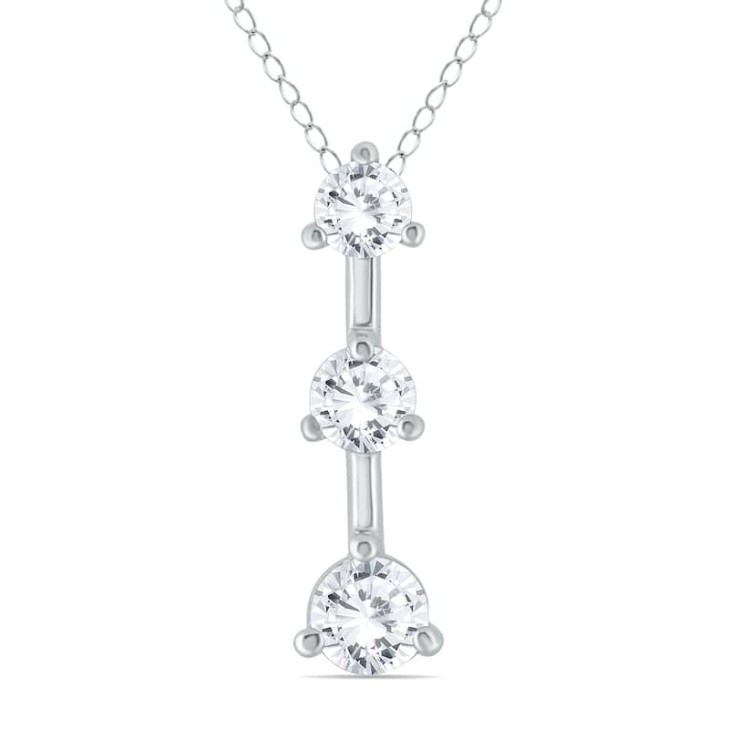 Marquee 14k White Gold 1ct TDW Diamond 3-stone Drop Pendant