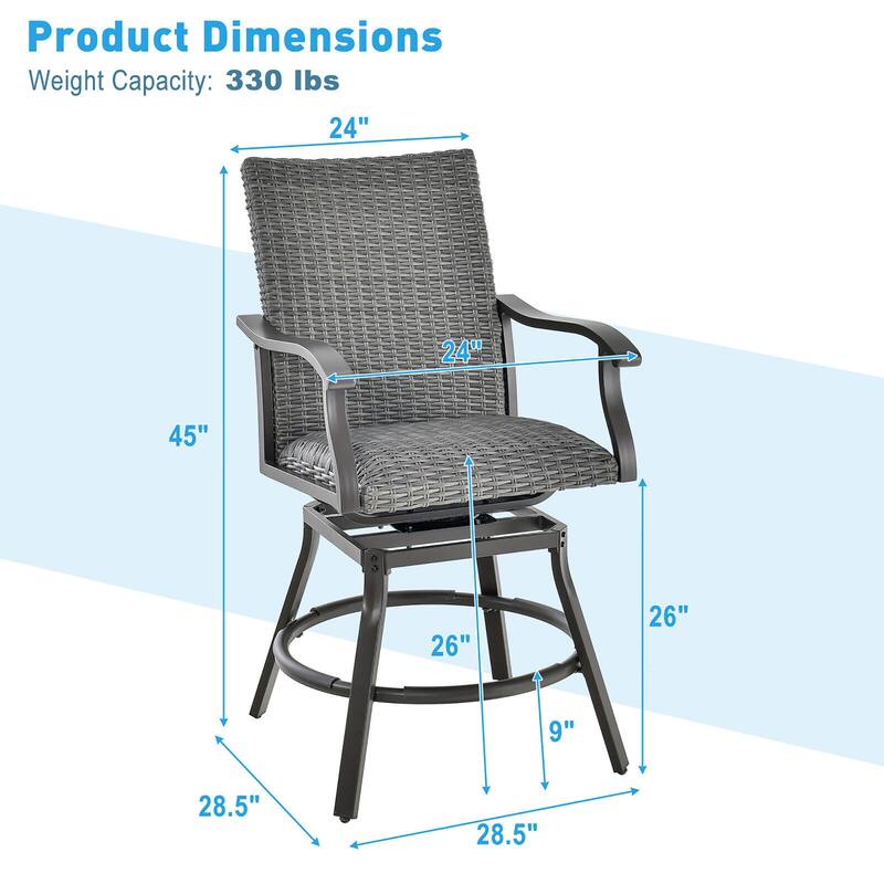 Gymax 2PCS Patio Wicker Aluminum Swivel Bar Height Chairs W/4D Air