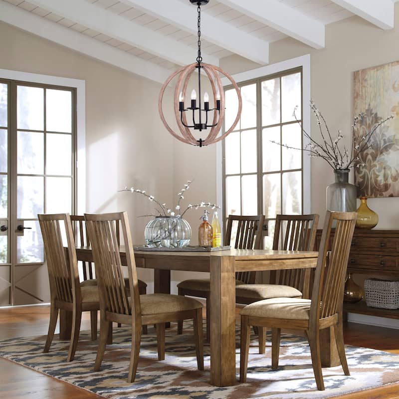Benita Antique Black Natural Wood Orb Chandelier
