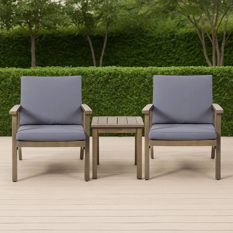 Elin Outdoor Club Chair Set of 2, Acacia Wood Frame, Gray Cushions