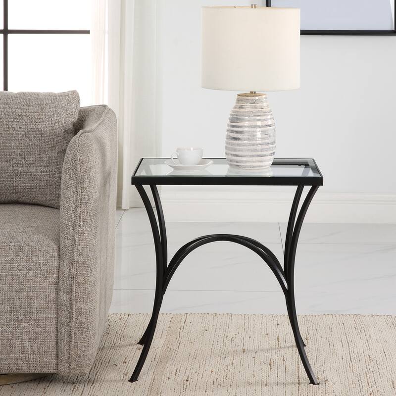 Uttermost 22911 Alayna 16" Wide Glass Top Metal and Tempered Glass End
