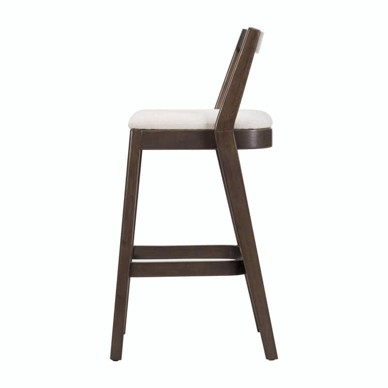 Jasper Indoor Rubberwood Bar Stools with Beige Upholstery and Dark Brown Finish, Set of 2
