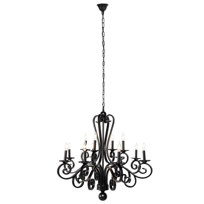 Black Metal Antique Style 18 Light Room Chandelier with Scrolls