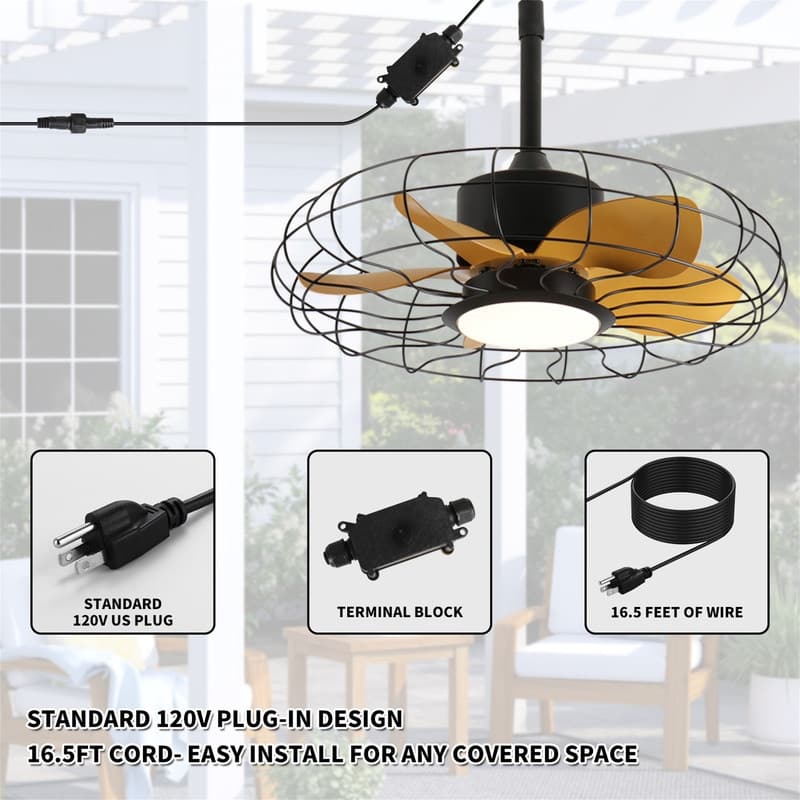 23" Ceiling Fan with Lights, IP65 Waterproof Fan with Remote Control with 3CCT 6-Speeds