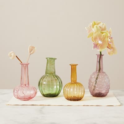 Various Embossed Reclaimed Glass Vases, Set of 4