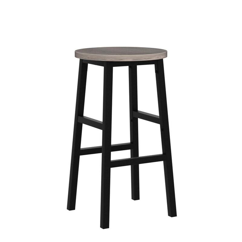 Bar Stools, Set of 2 Round Bar Chairs with Footrest, 24.4 Inch Kitchen Breakfast Bar Stools, Industrial Bar Stools