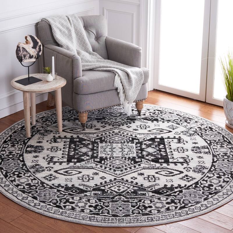 SAFAVIEH Tulum Morgana Bohemian & Eclectic Rug - 6'7" Round - Ivory/Black