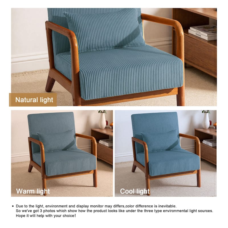 25" W Mid Century Upholstered Wood Accent Chair with Pillow