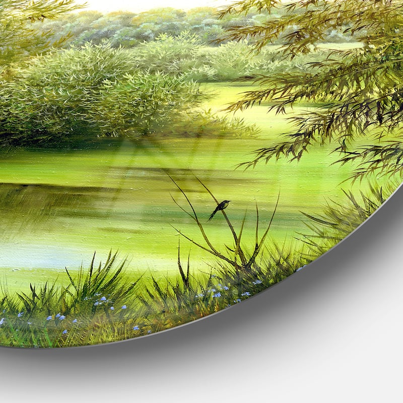 Designart 'Green Summer Landscape' Glossy Metal Wall Art
