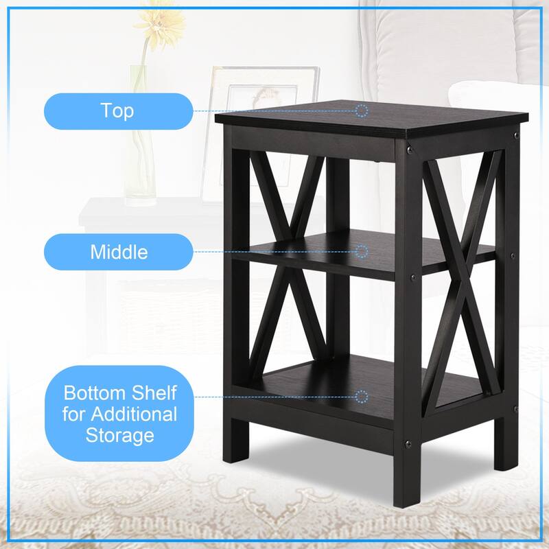 VECELO Modern Nightstand with 3-tier Storage Shelves