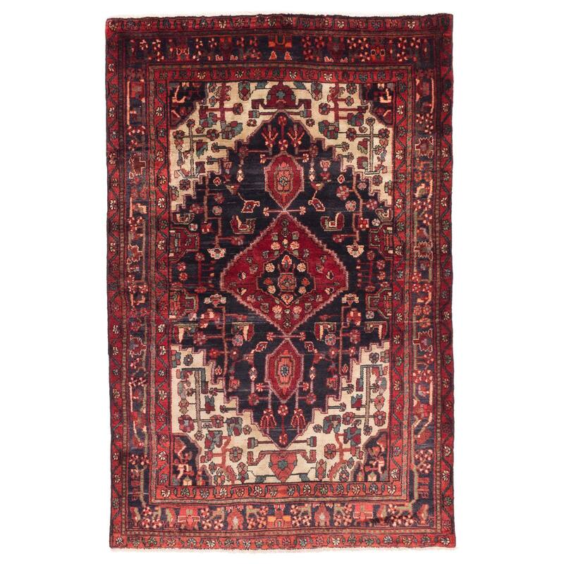ECARPETGALLERY Hand-knotted Andelz Black, Red Wool Rug - 4'7 x 7'1