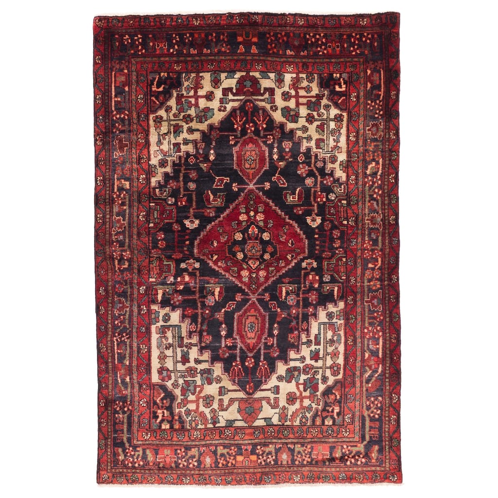 ECARPETGALLERY Hand-knotted Andelz Black, Red Wool Rug - 4'7 x 7'1