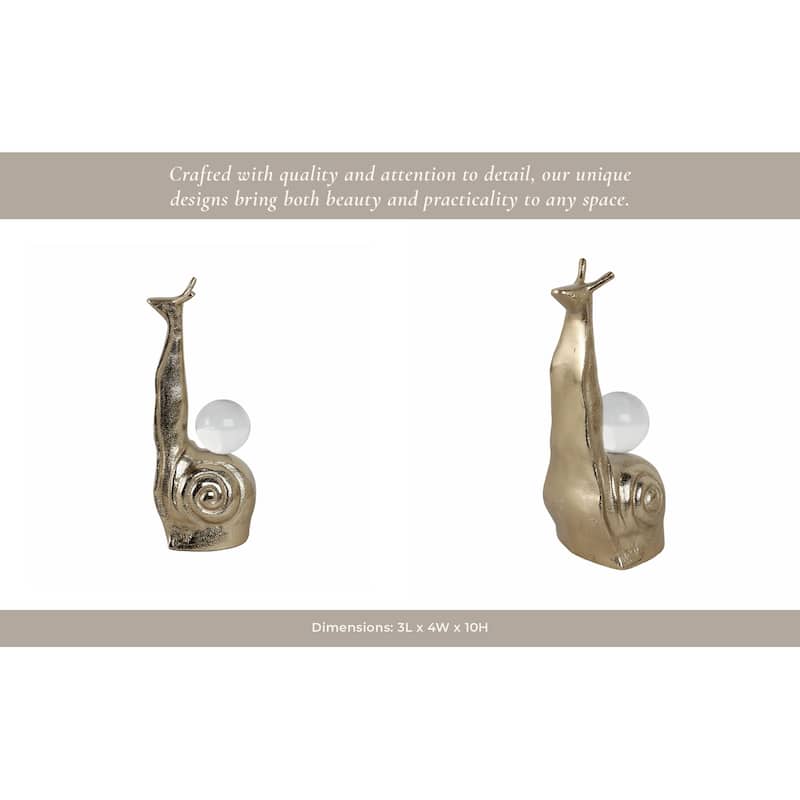 Metal and Glass Snail Figurine with Orb Accent Finish - 10" Gold - 4" x 4" x 10"