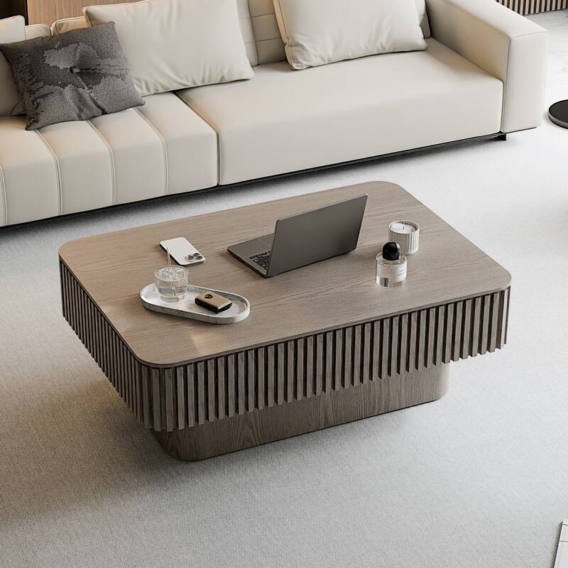 Fluted 38.6" Lift-top Coffee Table, Solid Wood Modern Accent Table with Storage and Adjustable Height