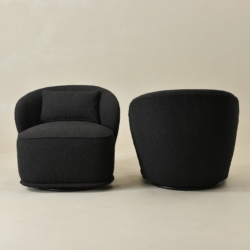 KINWELL 33" W Sherpa Boucle Upholstered Accent Swivel Chair (Set of 2)