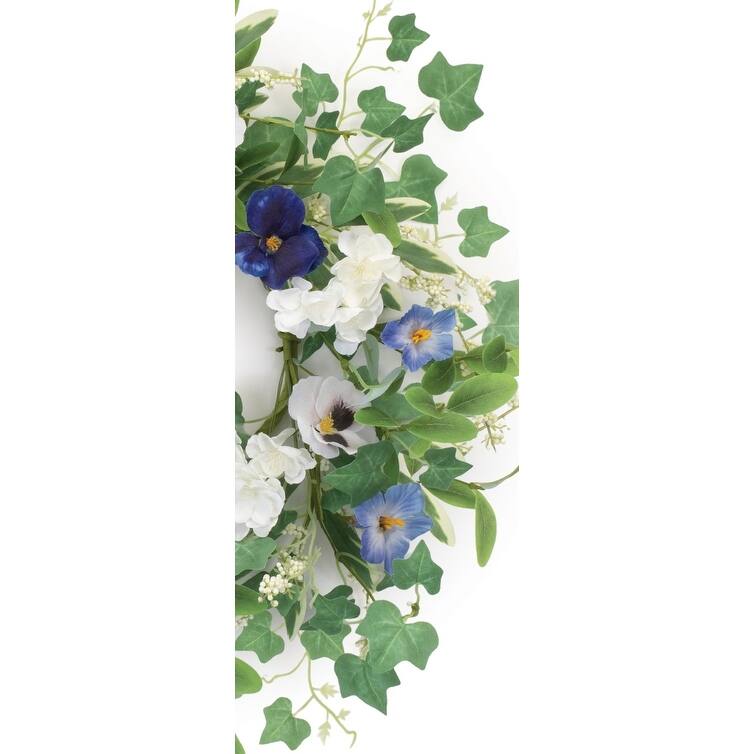 Mixed Petunia and Pansy Artificial Candle Ring - 16"