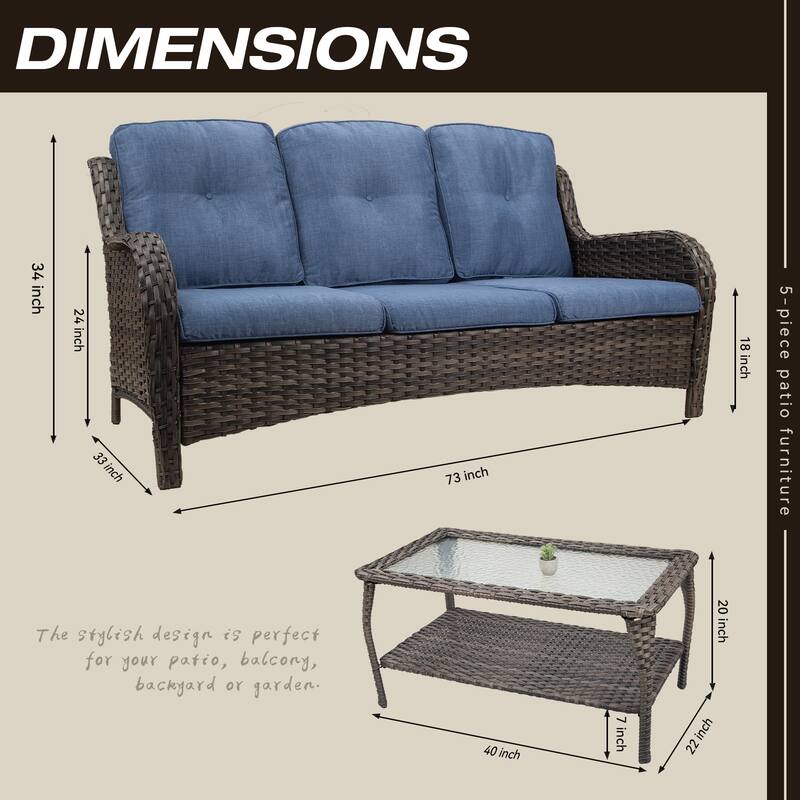 Cozywor Wicker Outdoor Lounge Sofa Couch with Cushions and Table