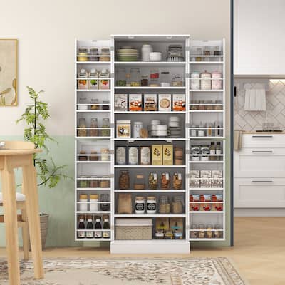 HOMCOM 65" Kitchen Pantry Cabinet, Modern Storage Cabinet with Doors and Shelves, Freestanding Cupboard for Dining Room, Gray