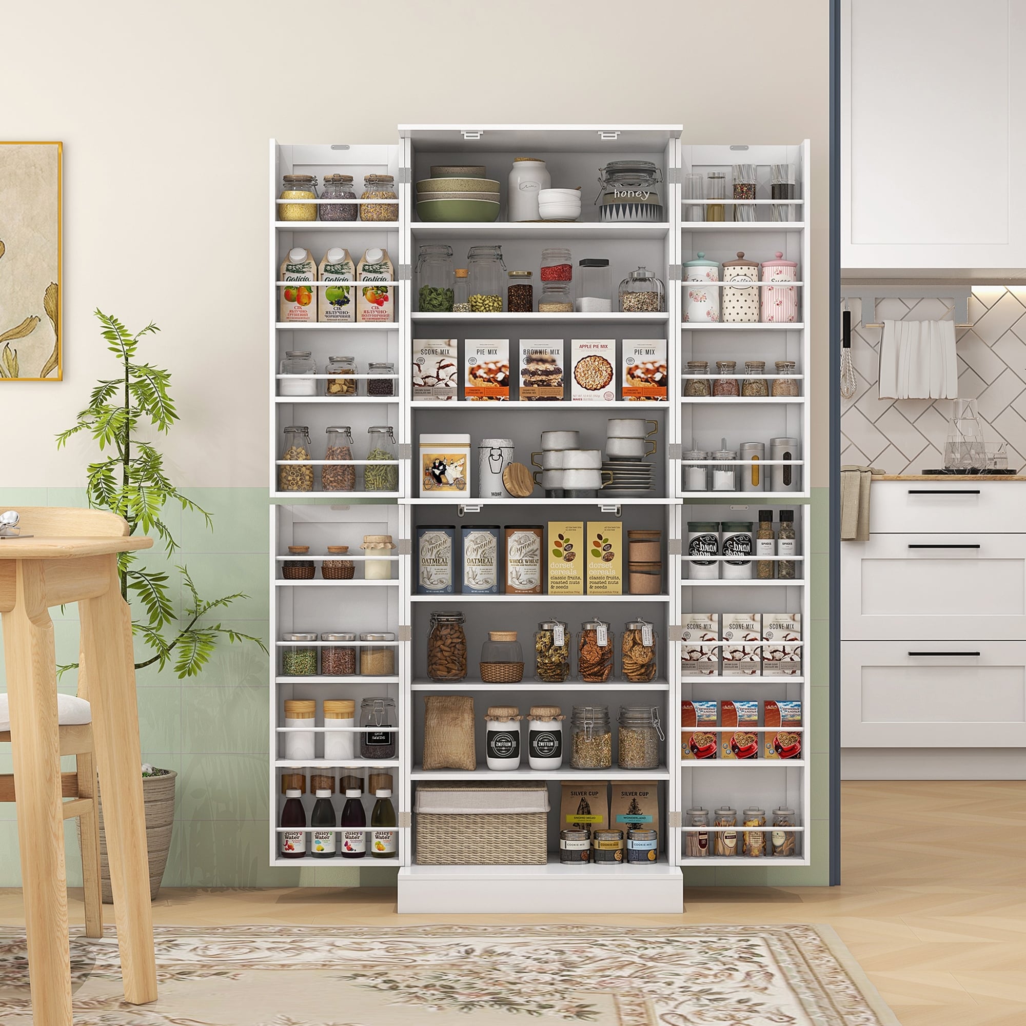 HOMCOM 65" Kitchen Pantry Cabinet, Modern Storage Cabinet with Doors and Shelves, Freestanding Cupboard for Dining Room, Gray