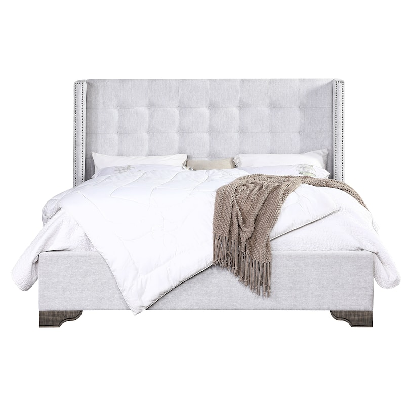 Imanni Tan Upholstered Bed with Tufted Headboard