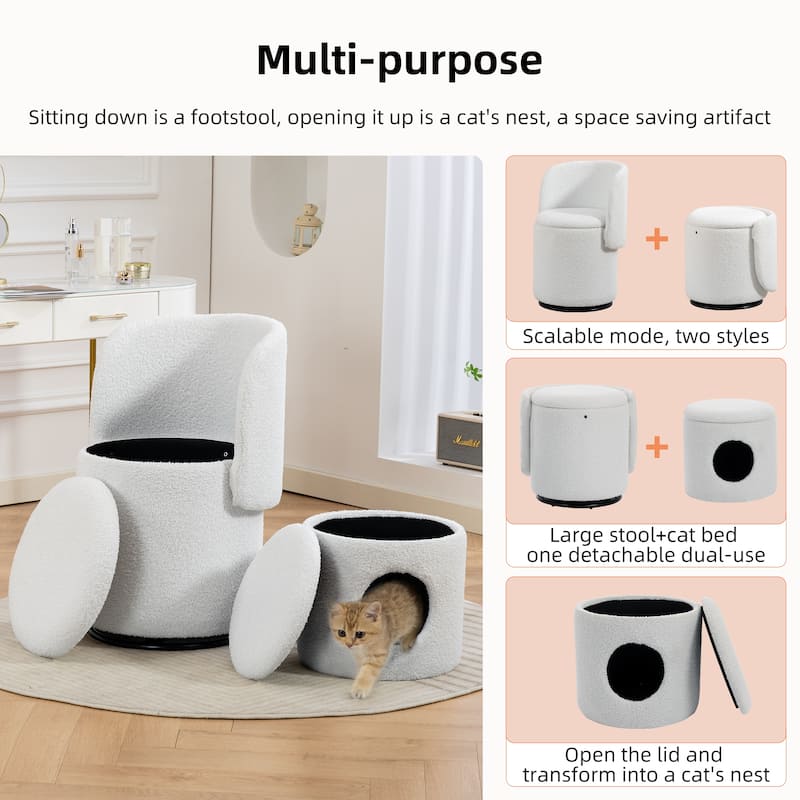 Stylish Upholstered Barrel Chair: 360°Swivel Vanity Stool for Bedroom & Dining Chair, Built-in Storage, Soft Padded Accent Seat