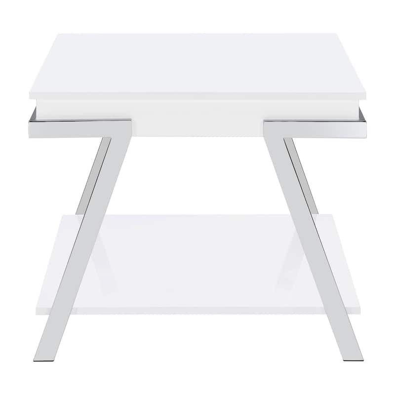 Matos White High Gloss and Chrome Rectangular End Table