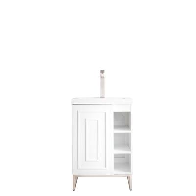 Alicante' 24" Single Vanity Cabinet, Glossy White, w/White Glossy Composite Stone Countertop