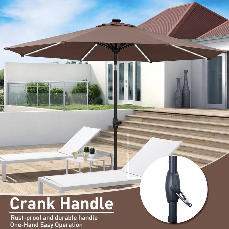 Ainfox 10ft Solar Patio Umbrella 40 LED Lighted and Umbrella Base, Strip Lights Outdoor Market Table Umbrella