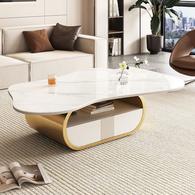 Modern Minimalism Butterfly Coffee Table with Sintered Stone Top, Storage Shelves, Drawers and Base, for Living Room