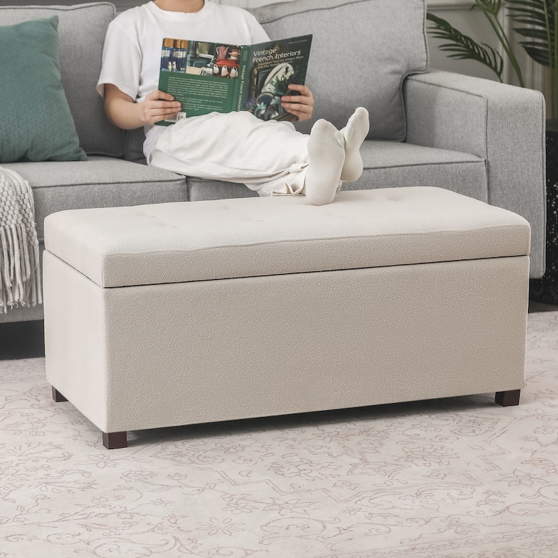 Adeco Rectangle Storage Ottoman Bench for Living Room Bedroom